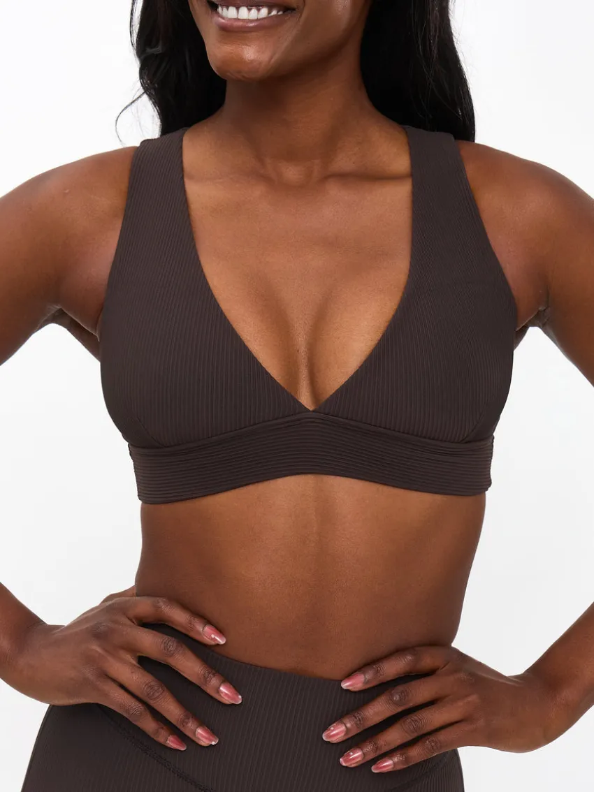 Ribbed Deep V Sports Bra