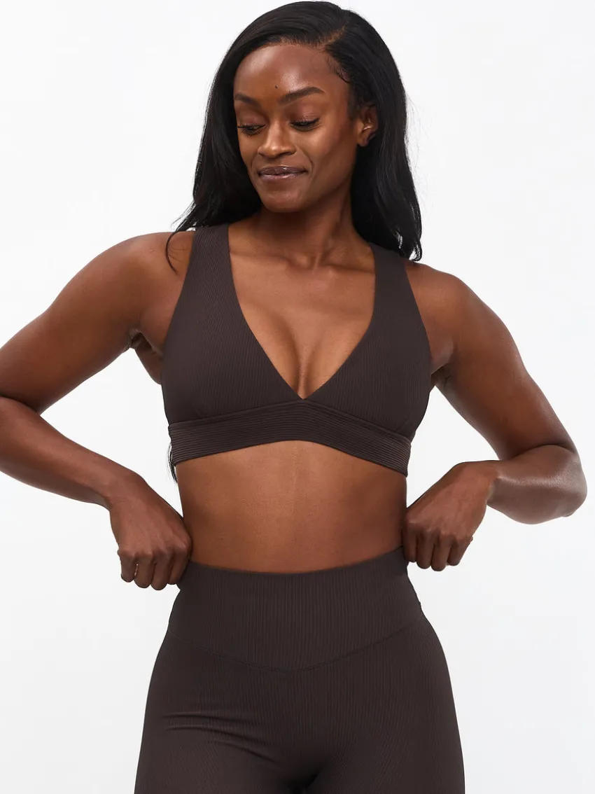 Ribbed Deep V Sports Bra